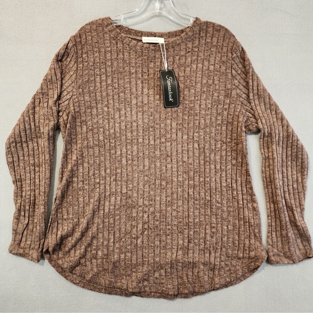 Fantaslook Women's Ribbed Knit‎ Sweater Brown Long Sleeve Large NWT